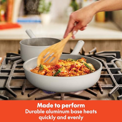 bella 7 Piece Cookware Set with EverGood™ Ceramic Nonstick Coating, Dishwasher Safe Oven Safe, All Stovetops Compatible, Glass Lids with Silicone Rims, Cool Touch Handles, Oatmilk