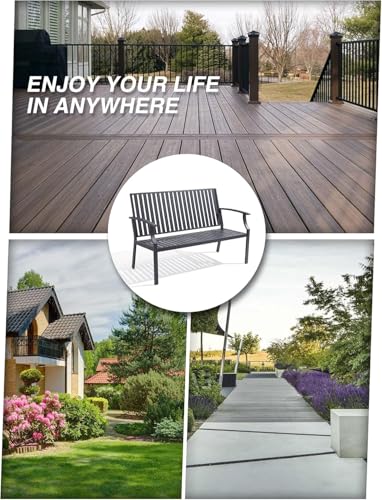 Eongdn 52" Outdoor Garden Bench Weatherproof, Rust-Resistant Aluminum Metal 2-Person Garden Bench with 660 lbs Weight Capacity, Patio Benches for Outdoors,Porch, Patio, Backyard and Park (Dark Gray)