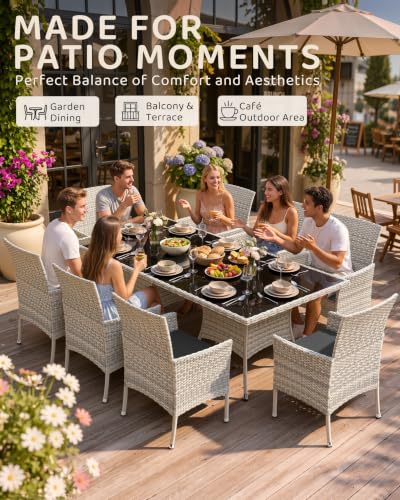 10-Piece Patio Dining Set, 2 Tempered Glass Tables & 8 Wicker Chairs