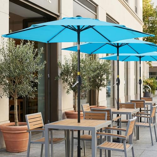 Wisteria Lane Outdoor Patio Umbrella, Market Umbrella, Large Outdoor Umbrella, Metal Pole Umbrella with Push Button Tilt and Crank, Polyester Canopy, Light Blue
