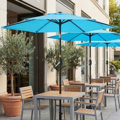 Wisteria Lane Outdoor Patio Umbrella, Market Umbrella, Large Outdoor Umbrella, Metal Pole Umbrella with Push Button Tilt and Crank, Polyester Canopy, Light Blue