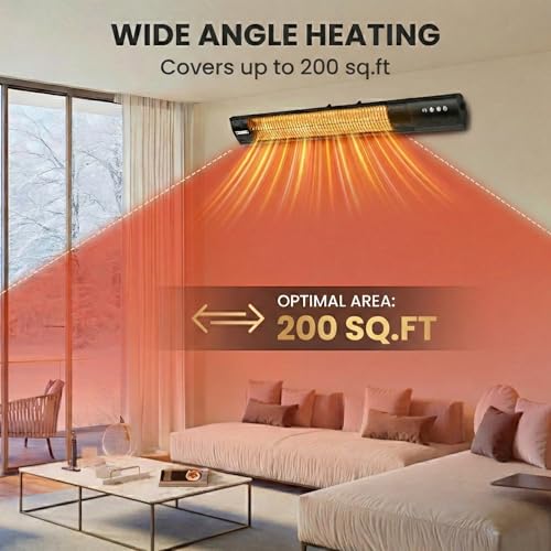 YESERLl Electric Patio Heater with Remote Control- 1500w Outdoor Heater Fast Heating with 3 Power Setting, WallMounted Carbon Infrared Heater Quiet - IP55 Waterproof and 24H Timer for Snow Outdoor