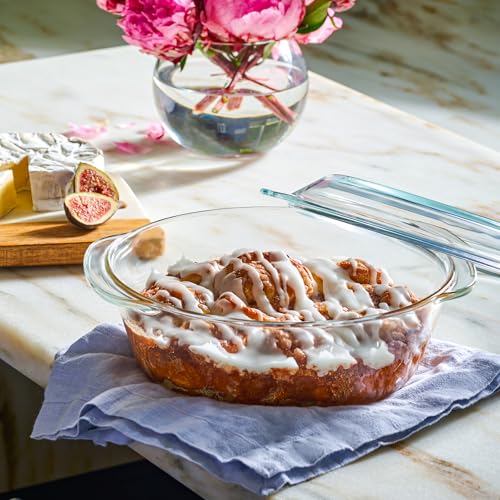 Le'raze 6-Piece Glass Tureen Dishes for Oven - Durable Borosilicate Glass Bakeware Set with Lids, Microwave Safe, Versatile Round Covered Baking Dishes. Clear Lead-Free Casserole Cookware.