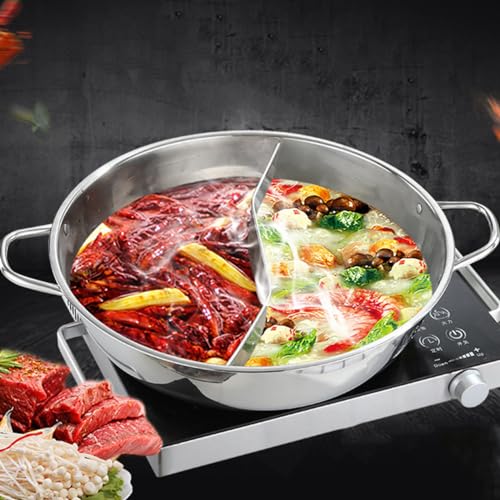 12.20 Inch Divided Hot Pot Stainless Steel Pan for Shabu Shabu Cooking Compatible with Induction and Gas Stoves Ideal for Family Gatherings