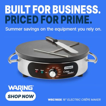 Waring Commercial Crepe Maker, 16" Cast Iron Cooking Surface, 570°F Adjustable Thermostat, for Restaurants & Commercial Kitchens, 120V, WSC160X