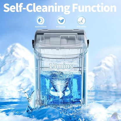 Antarctic Star Nugget Ice Maker Countertop, 34 lbs/Day Pellet Ice Machine with Self-Cleaning, Fast Ice Ready in 10 Minutes, Portable Ice Maker with Handle for Home, Office, RV, Camping(Black)