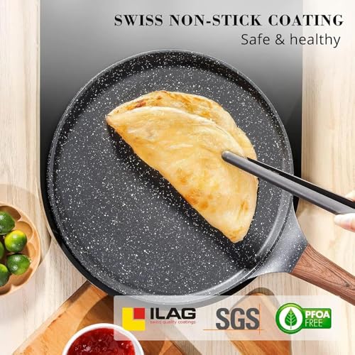 DOTUHAO Nonstick Crepe Pan Set, 5 Piece Set Kitchen Pancake Grill Pan, 8 Inch Granite Coating Flat Skillet Tawa Dosa Tortilla Pans, Pizza Pans, Fry-Pan Compatible with All Stovetops (8 Inch)