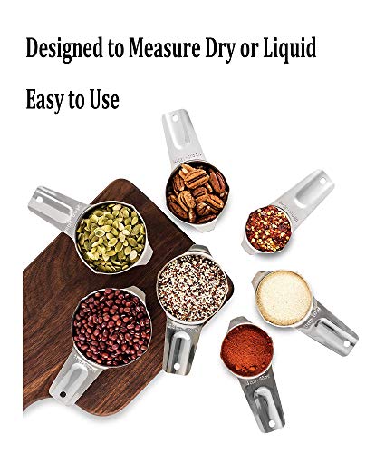 Measuring Cups Stainless Steel 7 Piece Stackable Set for Dry or Liquid Ingredients Measurement - Kitchen Gadgets & Utensils Metal Measuring Cups Best for Cooking & Baking