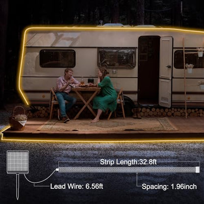 echosari 32.8Ft Solar Strip Lights Outdoor, IP68 Fully Waterproof LED Strip Lights with Timer Remote Auto ON/Off, Self-Adhesive Strip Lights for Camping Pool Patio Decor (Warm White)