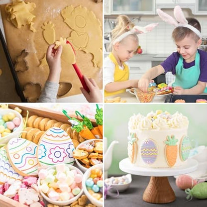 Easter Cookie Cutter Set - 10 pieces - Easter Bunny, Egg, Chick, Carrot, Rabbit, Bunny Face, Holy Cross, Leaf, Flower, Butterfly Shapes - Stainless Steel Biscuit Molds for Spring Holiday Baking
