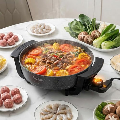 Food Party Hot Pot Electric Skillet 2 in 1 Hotpot Pot Electric Pot for Cooking 6L 110V 1100W Non-Stick PFOA FREE Shabu Shabu Pot