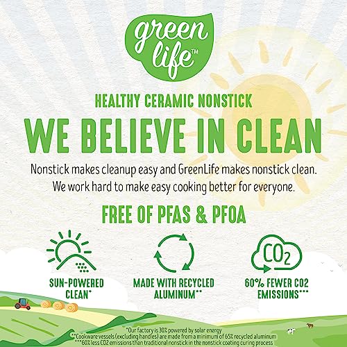 GreenLife Soft Grip Diamond Healthy Ceramic Nonstick, 5QT Saute Pan Jumbo Cooker with Helper Handle and Lid, PFAS-Free, Dishwasher Safe, Turquoise