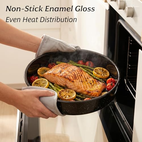 3-Pack Enamel Roasting Pan Set Round Deep Baking Pans Oven Trays10"/12"/14" Cake Pans High Performance Non-Toxic Pizza Pan Cookie Baking Sheets Oven Trays For Cooking Merry Christmas Gift for Mom