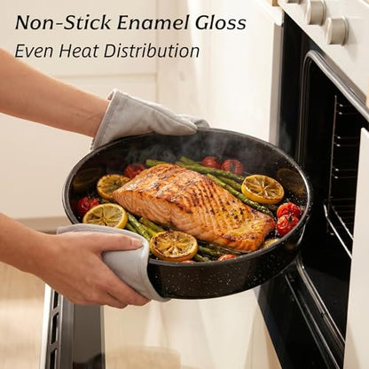 3-Pack Enamel Roasting Pan Set Round Deep Baking Pans Oven Trays10"/12"/14" Cake Pans High Performance Non-Toxic Pizza Pan Cookie Baking Sheets Oven Trays For Cooking Merry Christmas Gift for Mom