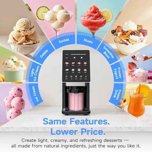 KIKIELF Ice Cream Maker & 10-in-1 Frozen Treat Maker, 20 oz 1 Pint, Mix-In + Re-Spin for Creamy Texture, Gelato, Sorbet, Slushie, Frozen Yogurt & Smoothie Bowls Machine for Homemade, Recipe Guide