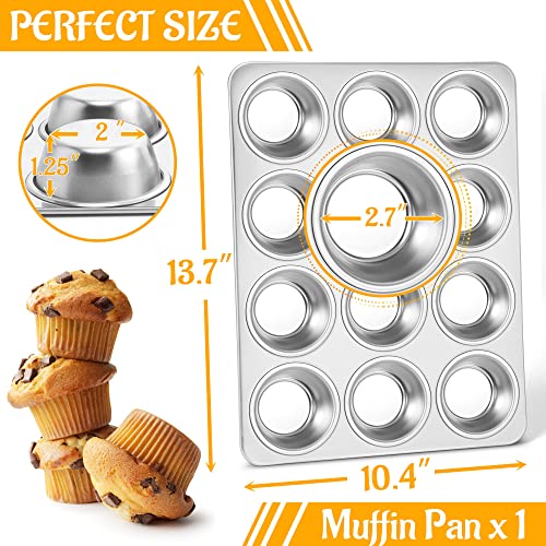 E-far Muffin Pan 12-Cup, Stainless Steel Cupcake Pan Metal Muffin Baking Tins for Oven, Regular Size & Easy Clean, Non-toxic & Dishwasher Safe