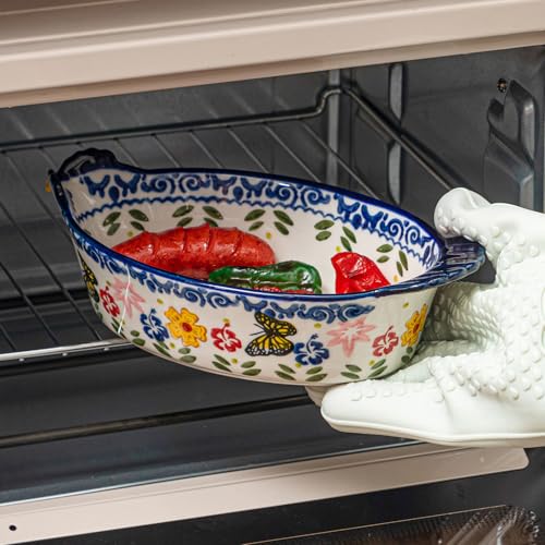 Uiifan 27 oz Ceramic Casserole Dishes Chicken Shape Vintage Pie Pan Bakeware Butterfly and Flower Pattern Plate Lasagna Pans Soup Bowl for Oven, Dishwasher and Microwave Safe