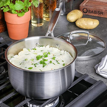 Babish Stainless Steel Saucepan 3.5 Quart Triply Professional Grade Cookware Durable Even Heat Distribution Sauce Pan with Handle for Cooking Boiling Sauces Soups and Everyday Kitchen Use