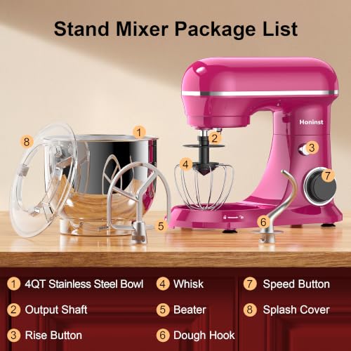 Honinst 4QT Electric Stand Mixer, 10-Speed Tilt-Head Compact Kitchen Mixer