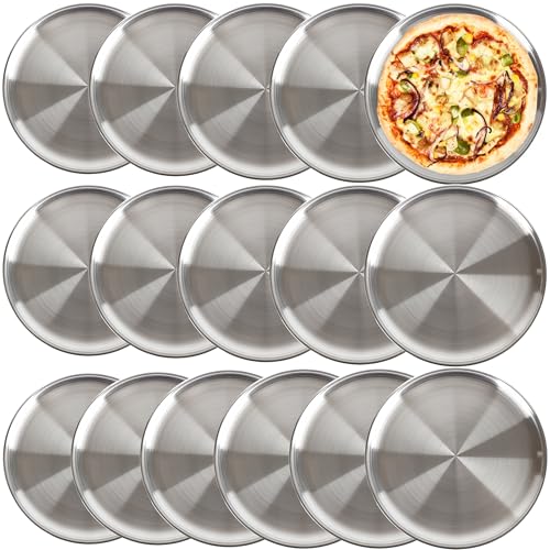 Norcoin 16 Pieces Stainless Steel Pizza Pans 12 Inch Pizza Pans Bulk Round Bakeware Oven Pizza Trays for Baking Roasting Restaurant Home Kitchen Healthy Rust Free Dishwasher Easy Clean
