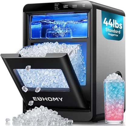 EUHOMY Nugget Ice Maker Countertop, 44lbs/24H, Ready in 7-10Mins, Black