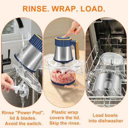 Food Processor, 5 Speed Meat Grinder with 2 Bowls(8 Cup+8 Cup), Blue