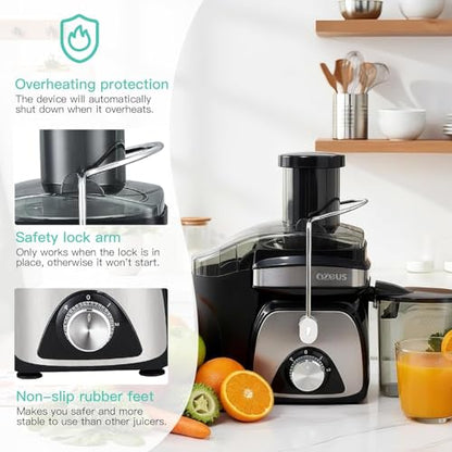 AZEUS Juicer - Centrifugal Juicer Machine, 400W Juice Extractor with Dual-Speed, German-Engineered Blades, Easy Clean, Anti-Drip Design, 2-Layer Centrifugal Bowl, 100% BPA-Free