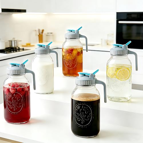 Mason Jar Cold Brew Coffee Maker 32 Oz Wide Mouth Cold Brew Pitcher 1 Quart Airtight & Leakproof Mason Jar Pitcher With Stainless Steel Fine Mesh Filter For Coffee, Iced Tea, Sun Tea, Lemonade
