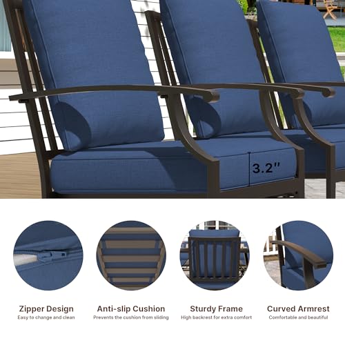 Gotland 9 Piece Outdoor Dining Set, Metal Outdoor Table and Swivel Chairs with X-Shaped Legs 1.5" Umbrella Hole, Patio Furniture Set with Waterproof Cushions, Patio Dining Sets for Backyard Deck Navy
