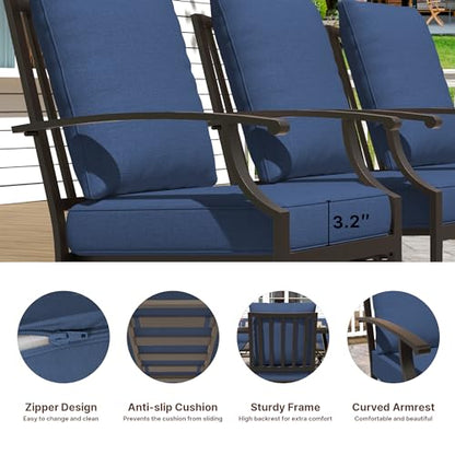 Gotland 9 Piece Outdoor Dining Set, Metal Outdoor Table and Swivel Chairs with X-Shaped Legs 1.5" Umbrella Hole, Patio Furniture Set with Waterproof Cushions, Patio Dining Sets for Backyard Deck Navy