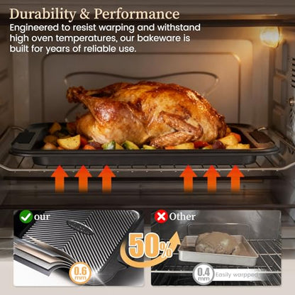 Kikcoin 25 PCS Stackable Baking Pans Set, Non-stick Bakeware Sets with Silicone Handles, 450°F Oven Safe Cookie Sheets for Baking, Easy Release Heavy-duty Baking Sheets Non Stick, Black