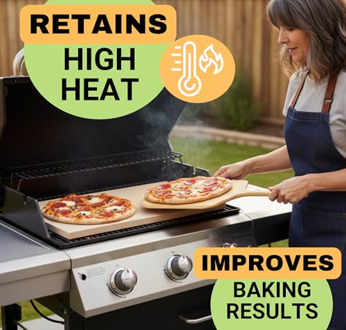 Large Pizza Stone for Oven and Grill 20 Inch - Cordierite Pizza Stones with Wooden Pizza Peel, Dough Tool & Pizza Cutter Set -Makes Crispy Homemade Pizza & Bread - 20" x 13.5" Baking Stone