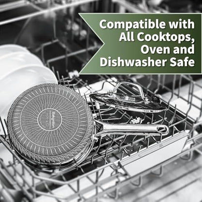 Bakoniion Hybrid Nonstick 5 QT Stockpot with Lid Two Handles, Stainless Steel Stockpot with Honeycomb Texture,Compatible with All Cooktops,Dishwasher and Oven Safe