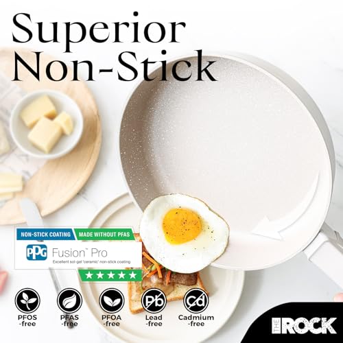 THE ROCK SOHO 8-Inch Non Stick Frying Pan with Lid–Nothing Sticks, Never Warps, Lasts Longer, Ceramic Non Toxic Skillet with Heat-Resistant Handle, PTFE PFOA & PFAS Free, Dishwasher Safe, Cream