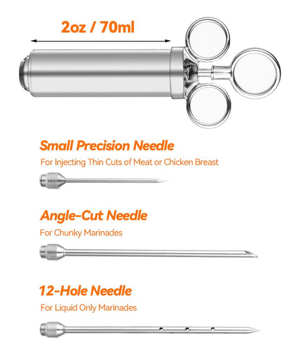 Brigii Meat Injector Syringe, 2oz Turkey Injector Seasoning, 304-Stainless Steel Seasoning Injector with 3 Marinade Needles and 3 Cleaning Brushes for Smoked BBQ Grilling