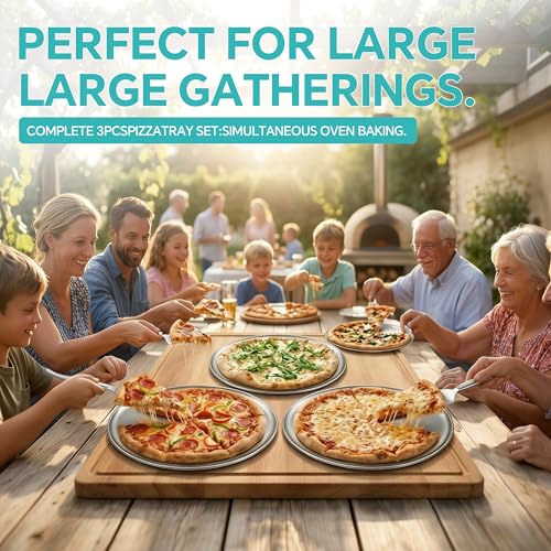 BSTUR Stainless Steel Pizza Pan 16 inch, Pizza Pan for Oven, Thick Round Pizza Tray Baking Sheet, Large Metal Pizza Pan, Dishwasher Safe, Easy Clean & Dishwasher Safe, Set of 3