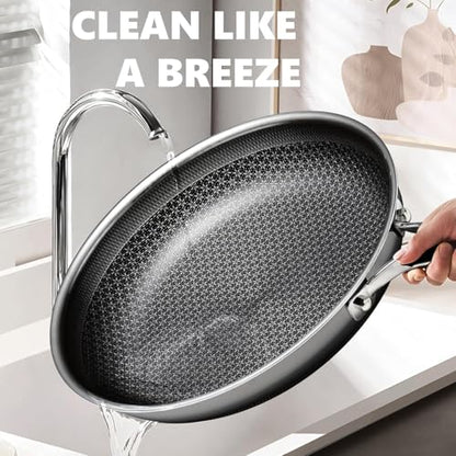 OATOFP Non Stick Frying Pans 12 inch, Hybrid Frying Skillets Nonstick,non stick Stainless Steel Braiser Pans, Dishwasher and Oven-Safe Chef Pan, Induction Compatible Cooking Pan, PFOA Free