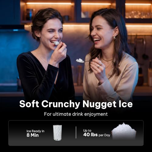 Marsail Nugget Ice Maker Countertop, Self Dispensing Ice Machine with Auto Drop System, Self Cleaning Portable Ice Maker, 40 lbs/Day Soft Chewable Nugget Ice for Home Kitchen Party