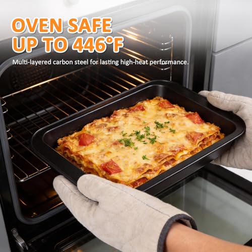 KOOMADE 10PCS Nonstick Baking Pans Set - Bakeware Sets for Cooking, Oven and Dishwasher Safe, Non Toxic, Includes Cookie Sheets for Baking, Muffin Pan, Bread Pan, Cake pan, Loaf Pan Roasting Pan Black