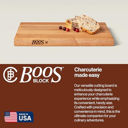 John Boos R-Board Series Rectangular Wooden Maple Cutting Board 18”x12” – 1.5” Thick, 10-lb Reversible Butcher Block with Edge-Grain & Finger Grips – Made in the USA