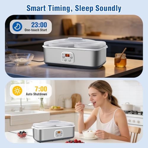 Yogurt Maker with Adjustable Time and Temp Control, BPA-Free 2 Bowls