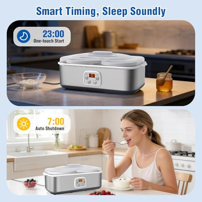 Yogurt Maker with Adjustable Time and Temp Control, BPA-Free 2 Bowls