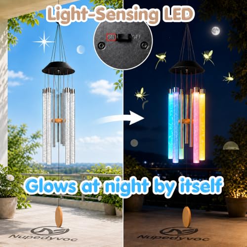 38” Bubble Column Aluminum Tube Solar Light LED Wind Chime for Outside, Weather Resistant Outdoor Garden Patio Soft Tone Decor, Ideal Gift for Birthday, Mother's Day, Meditation, Relaxation