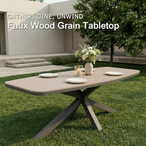 SUNSITT 9 Piece Outdoor Patio Dining Set, Patio Dining Furniture Set with 87” Aluminum Dining Table w/X Base Legs and 8 Woven Rope Outdoor Patio Chairs w/Curved Armrest for Garden, Dark Grey