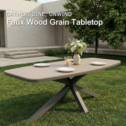 SUNSITT 9 Piece Outdoor Patio Dining Set, Patio Dining Furniture Set with 87” Aluminum Dining Table w/X Base Legs and 8 Woven Rope Outdoor Patio Chairs w/Curved Armrest for Garden, Dark Grey