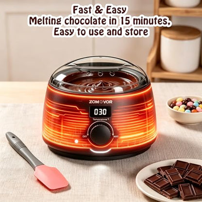 Electric Chocolate Melting Pot, 16.9oz 100W Digital Temperature Control Non-Stick Silicone Candy Melter, Mini Electric Fondue Pot for Chocolate, Cheese, Caramel, Cake Pops, Food Grade Material