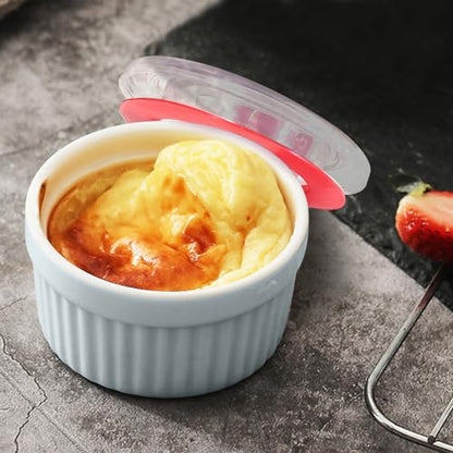 Ramekins with Lids 8 Oz - Set of 6, Ceramic Souffle Creme Brulee Ramekins with Covers, Colorful Custard Cups for Baking, Ceramic Custard Cups Safe and Dishwash Safe