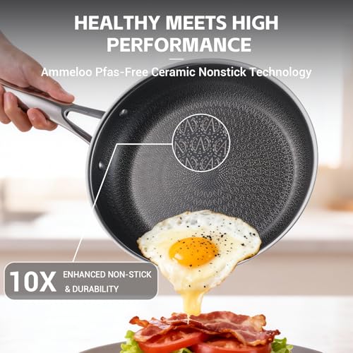 Ammeloo 17 Pcs Nonstick Stainless Steel Cookware Set, Hybrid Stainless Steel Pots and Pans Set Non Stick, Non Toxic Kitchen Cookware Sets, Dishwasher & Oven Safe, Induction & All Cooktop Compatible