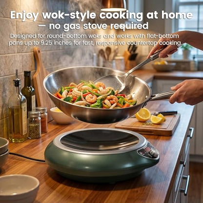 ABngdun Concave Induction Wok Cooktop, 1700W 120V Portable Induction Burner Electric Hot Plate (Cooktop with Stainless Steel Wok)