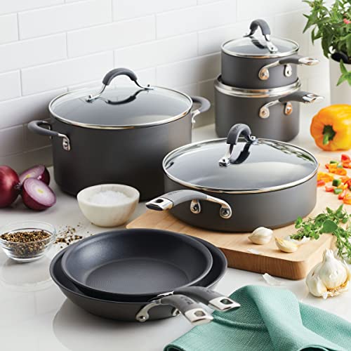 Circulon Radiance Hard-Anodized Nonstick Cookware Set, Kitchen Pots and Pans Set, 10-Piece, Gray